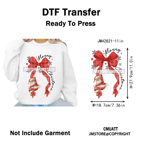 Funny Christmas Tree Coquette Holly Jolly Merry and Bright Festive Lover Iron on DTF Transfer Sticker Ready to Press for Hoodies