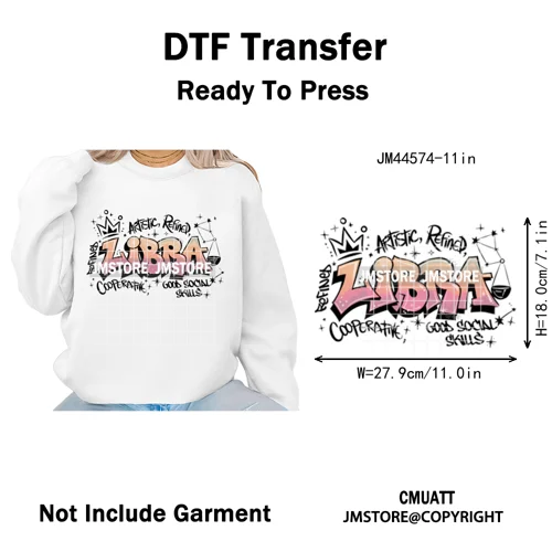 Zodiac Signs Graffiti Astrology Horoscopes Constellation  Iron on Washable DTF Transfer Sticker Ready to Press for T-shirts Bags