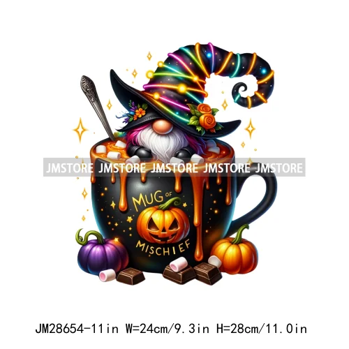 Fun Halloween Cocoa Coffee Drink Gnomes Logos Pumpkin Spice Latte Brew Iron On DTF Transfer Stickers Ready To Press For Clothes