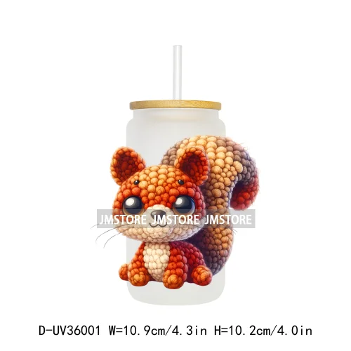 Watercolor Knitted Cute Animals UV DTF Transfer Stickers Decals Ready To Apply Waterproof For 16OZ Libbey Glass Can Cups Tumbler