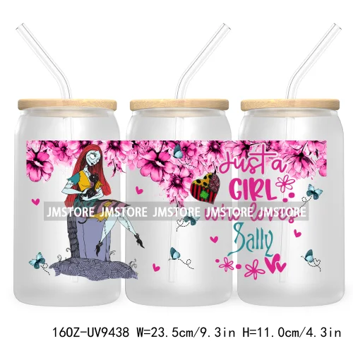 Just A Girl Who Loves Cartoon Princess 16OZ UV Cup Wrap DTF Transfer Stickers For Libbey Glass Can Cups Tumbler Waterproof Label