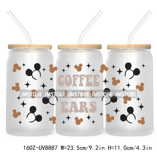 But First Coffee UV DTF Cup Wraps For 16OZ Libbey Glass Can Cups Tumbler Waterproof Labels Transfer Stickers Cartoon Mouse