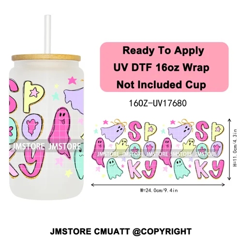 Girly Halloween Boo Thanksgiving Turkey UV DTF Cup Wrap Ready To Apply Transfer Stickers 16OZ Tumbler Wraps For Libbey Glass Can