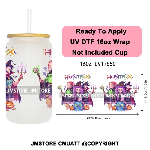 Kpop Movie Demon Hunters Boo Halloween Pumpkin Party 16OZ UV DTF Cup Wraps Ready To Apply Transfer Stickers For Libbey Glass Can