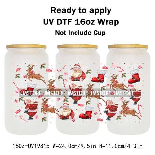 Coquette Christmas Tress Jingle Bells UV DTF Transfer Sticker Cup Tumbler Wrap DIY Labels For 16OZ Libbey Glass Bottle Mug Wraps