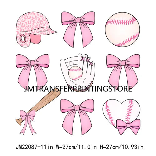 New Baseball Softball Sport Coquettee Mama Decals Pink Ribbon Bow Stanley Tumbler Iron On DTF Transfer Stickers For Sweatshirt