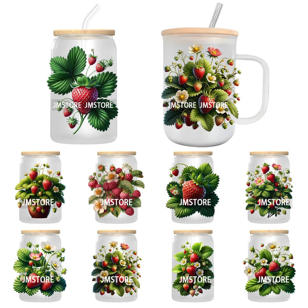 Wild Floral Strawberry With Leaves Fruit UV DTF Transfers Stickers Decals For Libbey Cold Cups Mugs Tumbler Waterproof DIY Craft