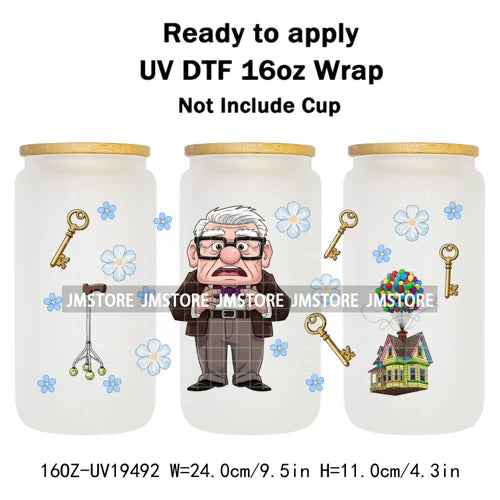 Up Gifts Balloon House Adventure Old Man 16OZ UV DTF Cup Wraps Ready To Apply Waterproof Transfer Stickers For Libbey Glass Can