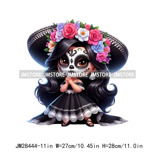 Diy Dia De Los Muertos Sugarskull Calavera Day Of The Dead Catrina Floral Princess Iron On DTF Transfers Stickers For T-shirts