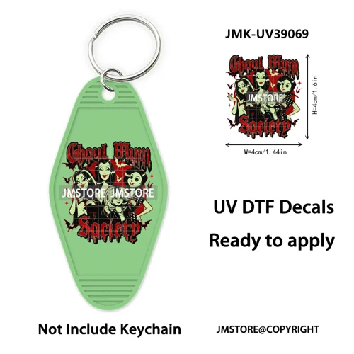 Halloween Horror Movies Witch Girl UV DTF Motel Keychain Decal Ready To Ship Durable Transfer Stickers Prints For Hotel Keychain
