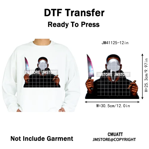 Halloween Spooky Afro Dad Scary Movie Smoking Character Costume Design Iron on DTF Transfer Stickers Ready to Press for Clothing