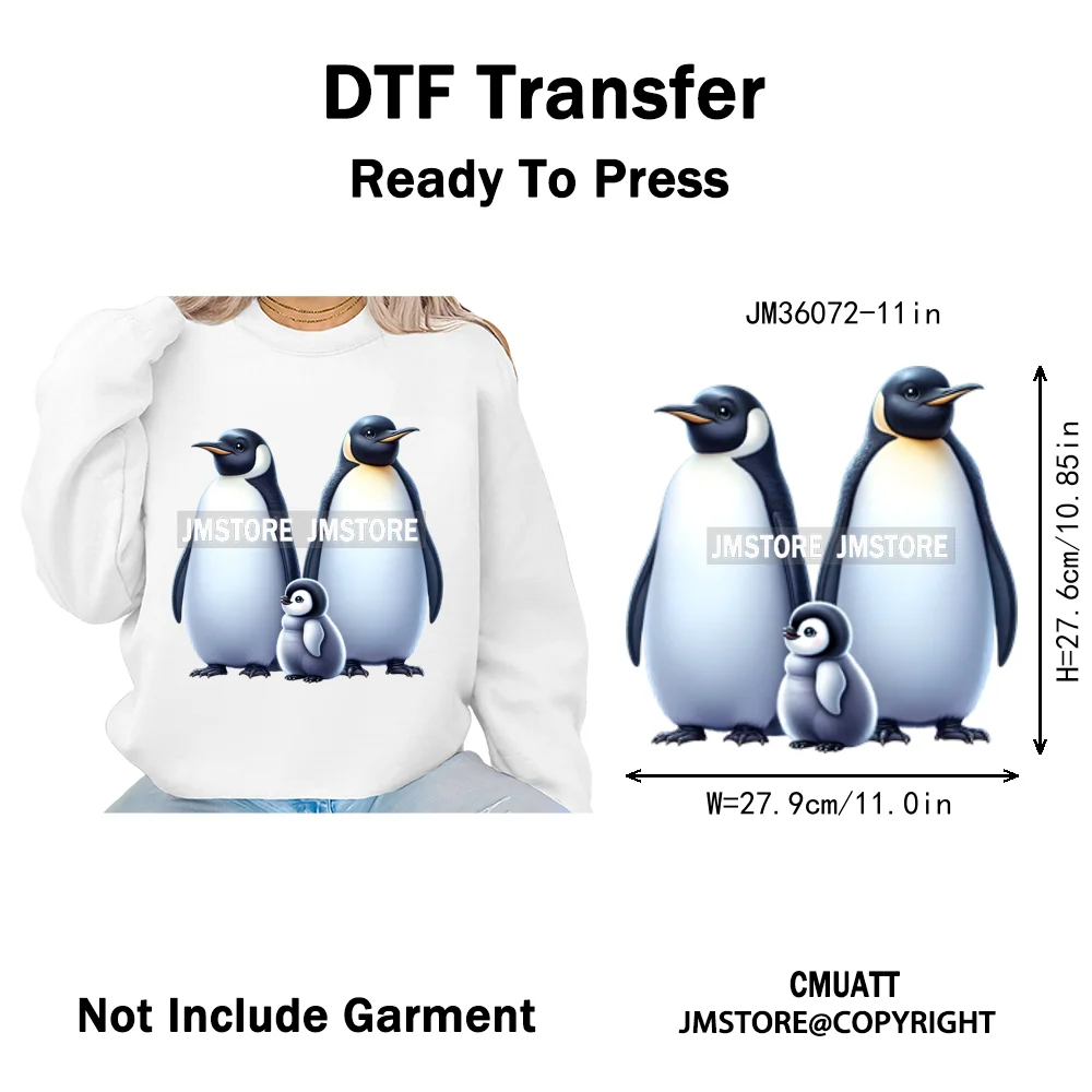 Cute Animal Penguins Coquette Hat Family Mom Father Baby Lovers Iron on DTF Heat Transfer Stickers Ready to Press for Hoodies