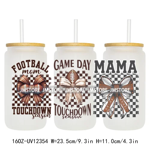 Retro Football Mama Baseball Coquette Bow Game Day 16OZ UV DTF Cup Wrap Transfer Stickers Waterproof Logo For Libbey Glass Can