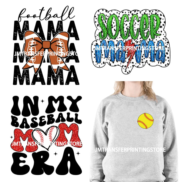 In My Ball Sport Mom Era Mother's Day Faux Glitter Dalmatian Lightning Bolt Soccer Mama DTF Transfer Stickers For Clothing