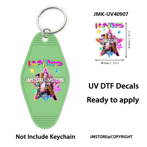 Kpop Demon Inspired Movie Character UV DTF Motel Keychain Decal Ready To Ship Durable Transfer Stickers Print For Hotel Keychain