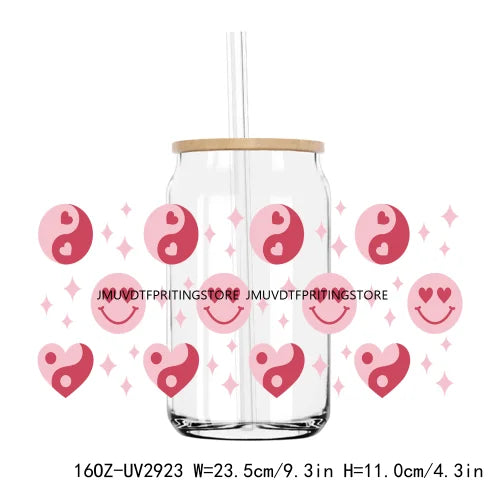 Leopard Hearts XOXO Valentines 16OZ UV DTF Cup Wrap Transfers Stickers Custom Labels DIY Waterproof Logo For Libbey Glass Can