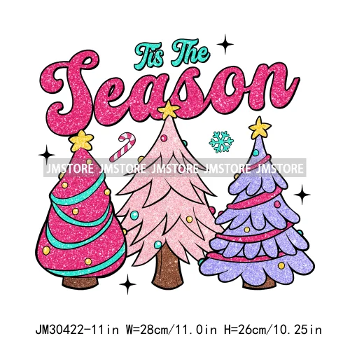 Colorful Holly Jolly Vibes Faux Glitter Christmas Santa Sleigh All Day Iron On DTF Transfers Stickers Ready To Press For Clothes