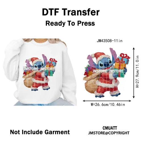 Cute Cartoon Characters Merry Christmas Holiday Gifts Xmas Iron on Washable DTF Heat Transfer Sticker Ready to Press for Clothes