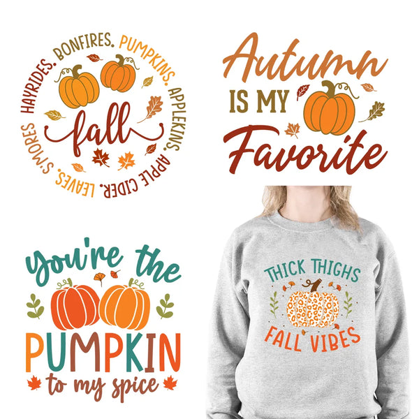 Happy Thanksgiving Harvest Blessing Pumpkin Patch Favorite Autumn Iron On DTF Transfer Stickers Ready To Press For Bags Hoodies