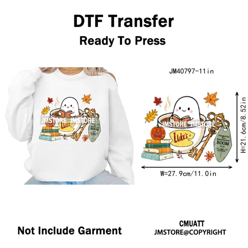 Autumn Festival Fall Season Stars Movie Girls Town Book Lover Iron on Washable DTF Transfers Stickers Ready to Press for Hoodies
