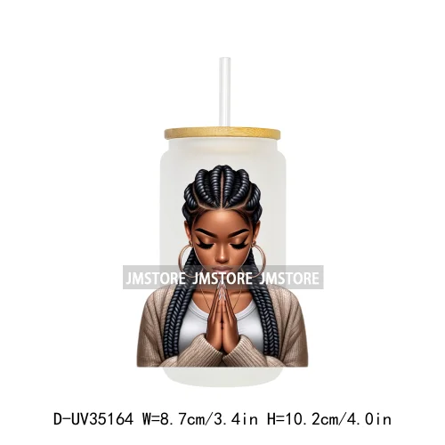 Black Girl Praying Faith Religious Woman UV Sticker Decals For Libbey Cold Cups Mugs Tumbler Transfer Stickers Waterproof Prints