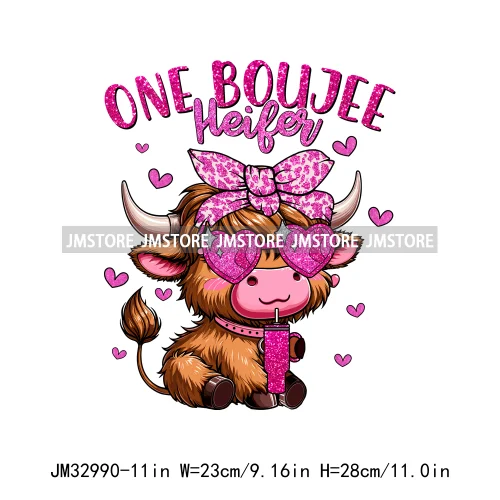 Pink Howday Highland Cow Dog Coquette Bow All Booked for Valentines Day Iron On DTF Transfer Stickers Ready To Press For Hoodies