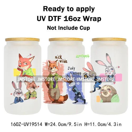 Mystery Animals City Police Rabbit And Fox Con Artist UV DTF Cup Wrap Ready To Apply Transfer Stickers For 16OZ Libbey Glass Can