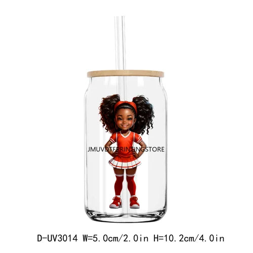 Cheer Leader Afro Black Girls UV DTF Transfers Stickers Decals For Libbey Cold Cups Mugs Tumbler Waterproof DIY Craft