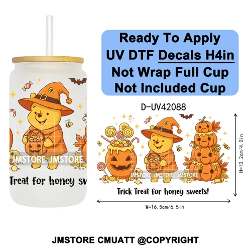Spooky Halloween Mouse Ears Cartoon Character UV DTF Transfer Sticker Decals Ready To Apply Waterproof For 16OZ Libbey Glass Can