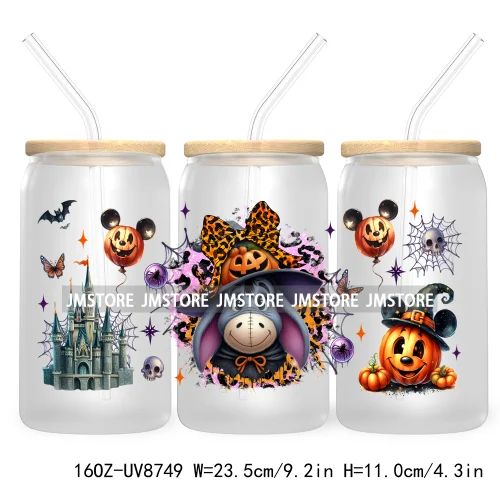 Halloween Leopard Cartoon Princess 16OZ UV DTF Cup Wrap Transfer Sticker Custom Labels Waterproof Logo For Libbey Glass Can Fall