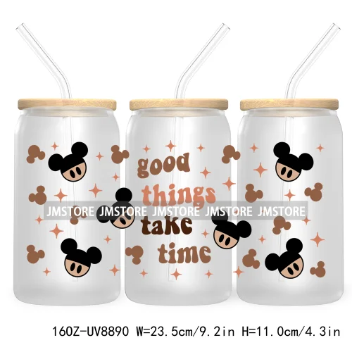 But First Coffee UV DTF Cup Wraps For 16OZ Libbey Glass Can Cups Tumbler Waterproof Labels Transfer Stickers Cartoon Mouse