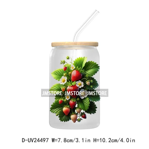 Wild Floral Strawberry With Leaves Fruit UV DTF Transfers Stickers Decals For Libbey Cold Cups Mugs Tumbler Waterproof DIY Craft