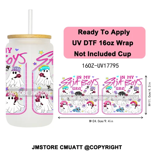Kpop Halloween Spooky Ghosts Anime Lover 16OZ UV DTF Cup Wraps Ready To Apply Waterproof Transfer Stickers For Libbey Glass Can
