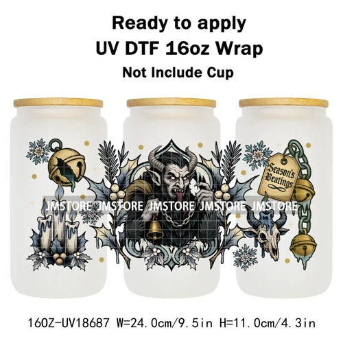 Halloween Nightmare Spooky Season 16OZ UV DTF Cup Wraps Ready To Apply Waterproof Transfer Stickers For Libbey Glass Can Tumbler