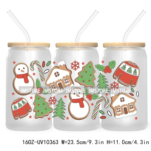 Retro Christmas Santa Claus 16OZ UV Cup Wrap DTF Transfer Stickers For Libbey Glass Can Cups Tumbler Cookie Gingerbread Dog Mom