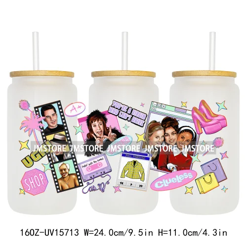 Funny Horror Halloween Characters UV DTF Wraps Transfer Sticker Selfadhesive Waterproof High Quality For 16OZ Libbey Glass Can