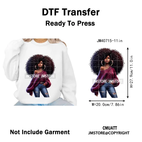 Sassy Curly Afro Women Fashion Hairstyle Urban Melanin Girls Iron on DTF Washable Transfers Stickers Ready to Press for Textile