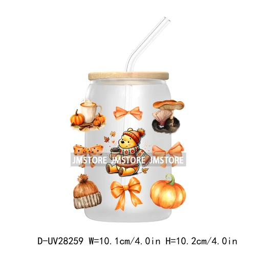 Cartoon Fall Coquette Bow Pumpkin Spice UV DTF Transfer Stickers Decals For Libbey Cold Cups Mug Tumbler Waterproof Autumn Vibes