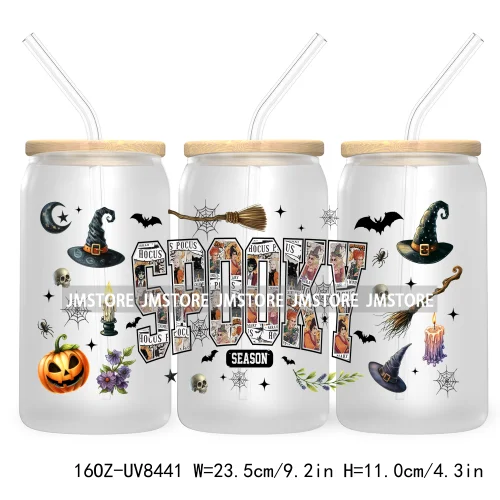 Cartoon Halloween Horror Friends UV DTF Sticker For 16OZ Libbey Glass Cup Can Wrap Transfer Stickers Custom Label DIY Logo Skull