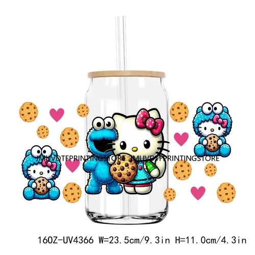 Cute Cartoon Cat Cow 16OZ UV DTF Cup Wrap Transfers Stickers Baseball Girl Custom Label DIY Waterproof Logo For Libbey Glass Can