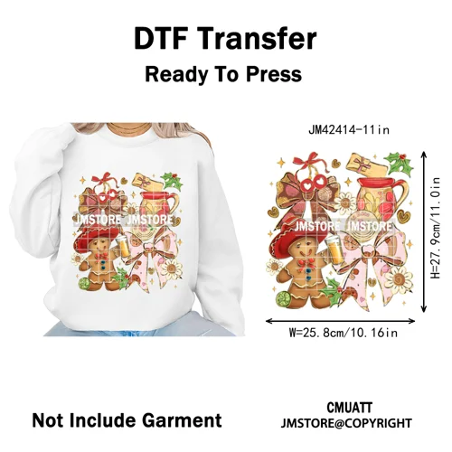 Preppy Brushstroke Gingerbread Santa Bow Tree Merry Christmas Girly Iron on DTF Transfers Stickers Ready to Press for T-shirts