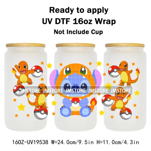 Watercolor Cartoon Character In Costumes UV DTF Wraps Ready To Apply Transfer Stickers Waterproof For 16OZ Libbey Glass Can Mugs