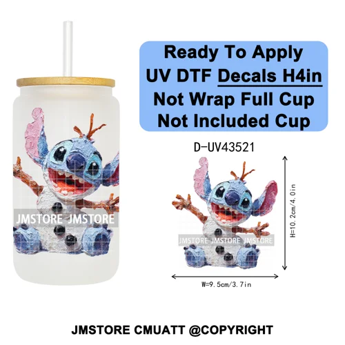Winter Cartoon Christmas Holiday UV DTF Transfer Stickers Decals Ready To Apply Good Quality Logo For Libbey Cold Cup Mug Bottle