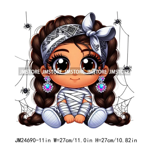 Cute Hispanic Latina Baby Little Girls Spooky Halloween Mummy Diamond Earrings Iron On DTF Heat Transfers Stickers For Clothes