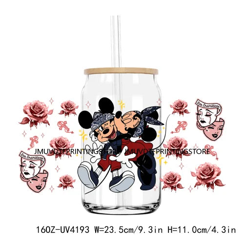 Chicano Cartoon Mouses Couple Valentine 16OZ UV DTF Cup Wrap Transfers Stickers Custom DIY Waterproof Logo For Libbey Glass Can