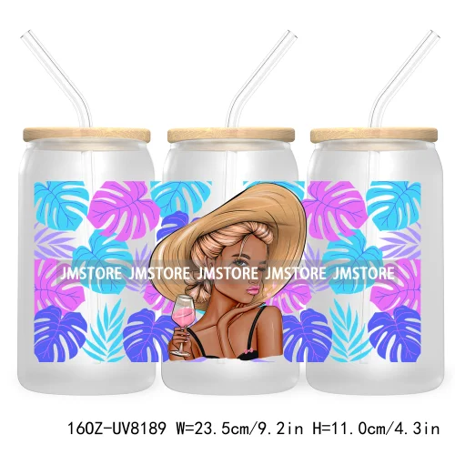 Hot Girl Summer Lady UV DTF Sticker For 16OZ Libbey Glass Cup Can Wrap Transfer Stickers Custom Labels DIY Logo Woman With Hat