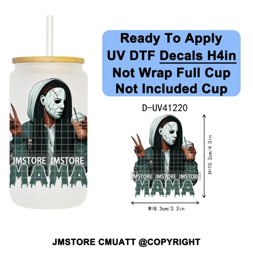 Spooky Mama Skullface Halloween UV DTF Decals Ready To Apply Waterproof Transfer Stickers DIY Crafts For 16OZ Libbey Glass Can