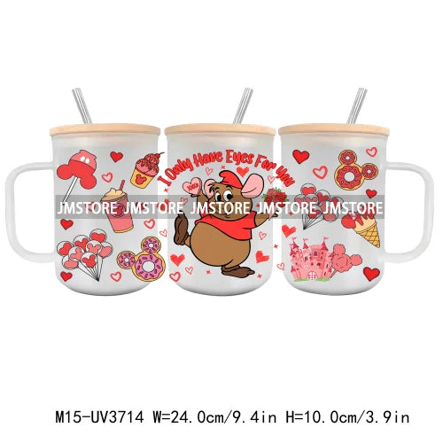 Horror Valentine Cartoon Couple UV DTF Sticker For 15OZ Mug Libbey Glass Cup Can Wrap Transfer Stickers Custom Labels DIY Logo