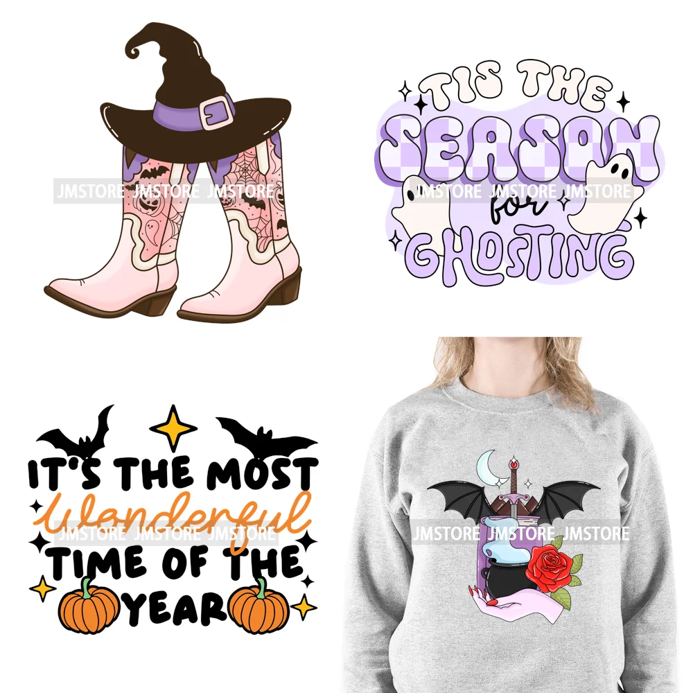 Just A Girl That Loves Halloween Howdy Boot Ghosting Spooky Season Logo Iron On DTF Transfer Stickers Ready To Press For Clothes