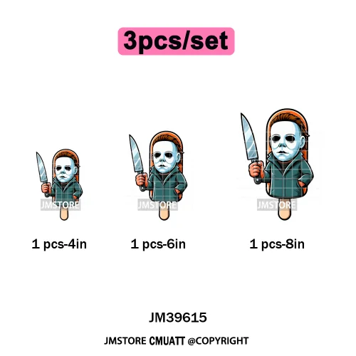 Scary Halloween Popsicles Horror Movie Killers Character Iron on DTF Washable Transfers Stickers Ready to Press for Textile Bags